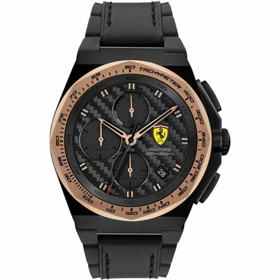 Shop Ferrari Men's Scuderia Black Dial Watch In Gold