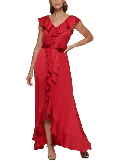 Shop Dkny Womens Ruffled V-neck Evening Dress In Red