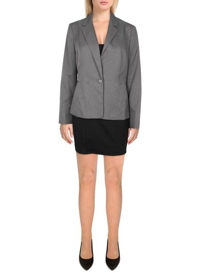 Shop Le Suit Petites Womens Woven Herringbone One-button Blazer In Grey
