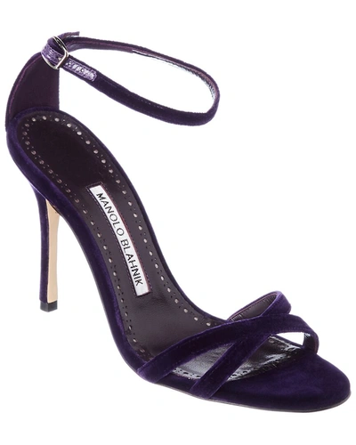 Shop Manolo Blahnik Paloma 105 Velvet Sandal In Purple
