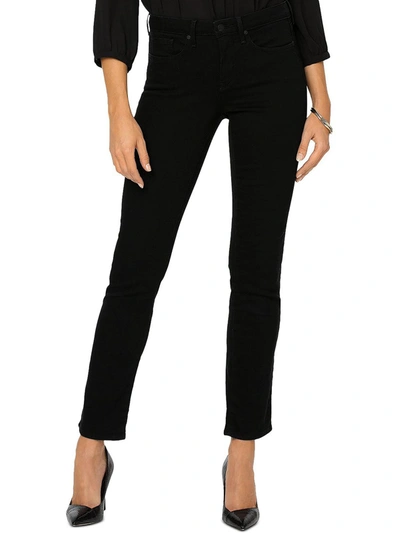 Shop Nydj Petites Womens High Rise Straight Leg Slim Jeans In Black