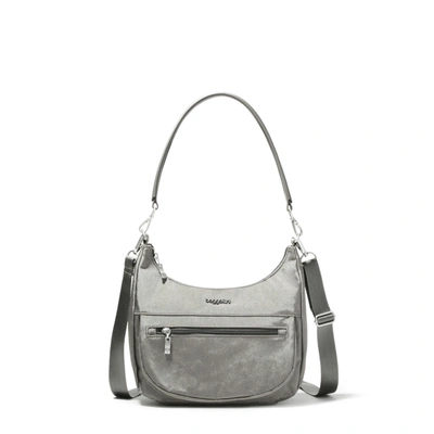 Shop Baggallini Modern Pocket Half Moon Shoulder Bag In Silver