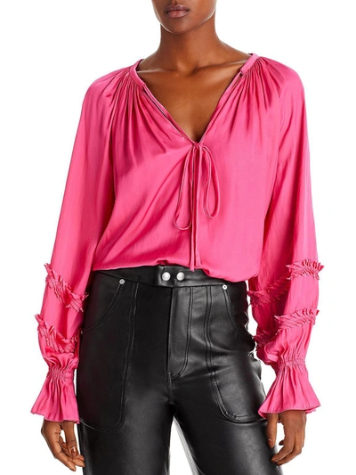 Shop Ramy Brook Womens Tie Neck Polyester Blouse In Pink