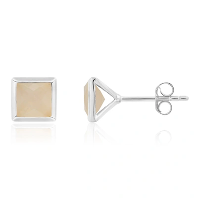 Nicole Miller Sterling Silver Princess Cut 6mm Gemstone Square Stud Earrings With Push Backs In White