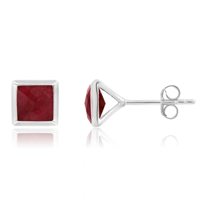 Nicole Miller Sterling Silver Princess Cut 6mm Gemstone Square Stud Earrings With Push Backs In White