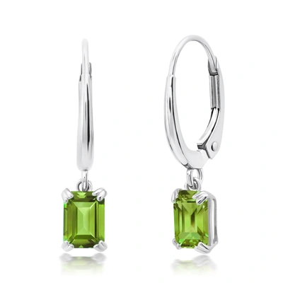 Shop Nicole Miller 10k White Or Yellow Gold Emerald Cut 6x4mm Gemstone Dangle Lever Back Earrings With Push Backs In Green