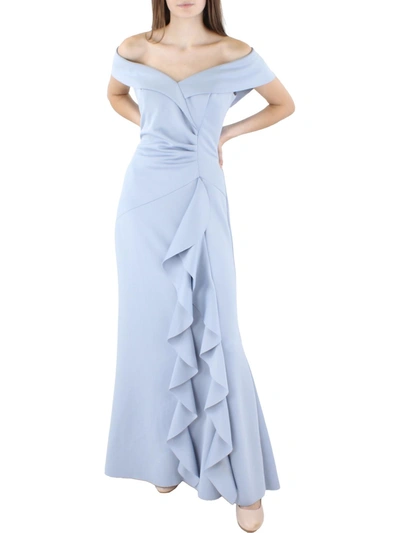 Xscape Womens Ruffled Off-the-shoulder Evening Dress In Blue