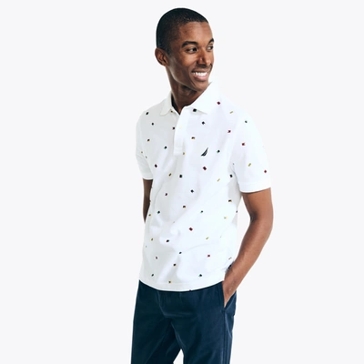 Shop Nautica Mens Classic Fit Printed Deck Polo In White
