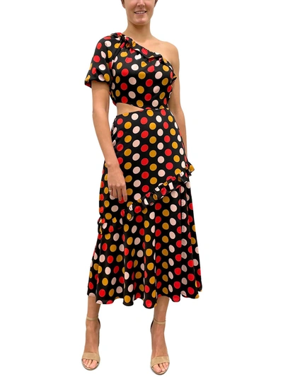 Shop Sam Edelman Womens Polka Dot One Shoulder Midi Dress In Multi