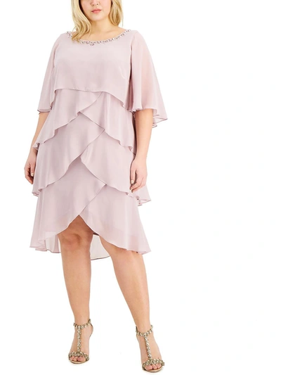 Shop Slny Plus Womens Chiffon Embellished Cocktail And Party Dress In Pink