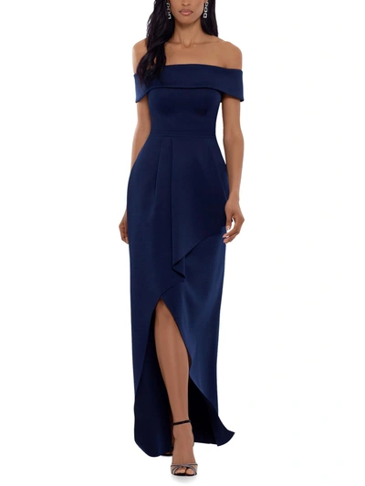 Shop Xscape Womens Off-the-shoulder Asymmetrical Evening Dress In Blue