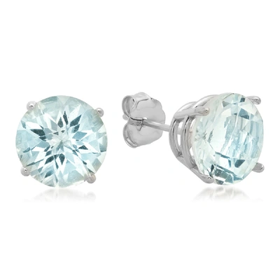 Max + Stone 10k White Gold 8mm Round Checkerboard Cut Stud Earrings In Blue