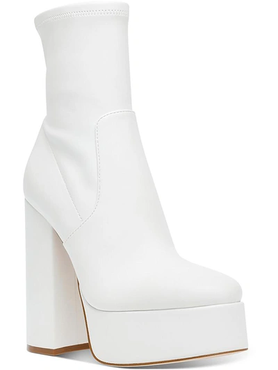 Shop Steve Madden Hoopla Womens Faux Leather Heels Ankle Boots In White