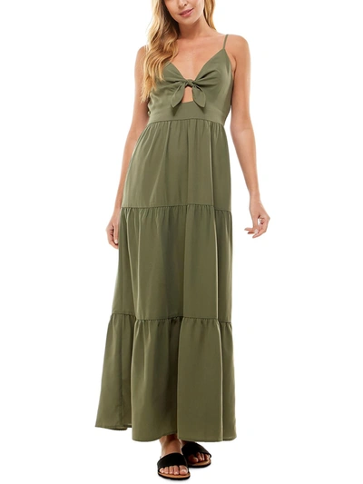 Shop Kingston Grey Juniors Womens Tie-front Tiered Maxi Dress In Green