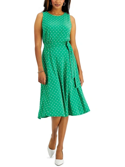 Shop Kasper Womens Polka Dot Mid Calf Fit & Flare Dress In Blue