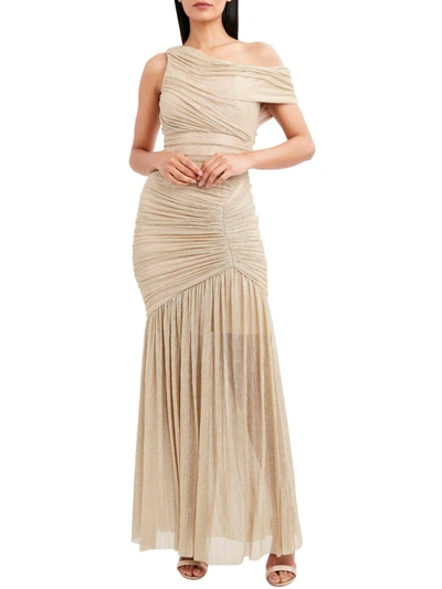 Shop Bcbgmaxazria Lillian Womens Metallic One Shoulder Evening Dress In Beige