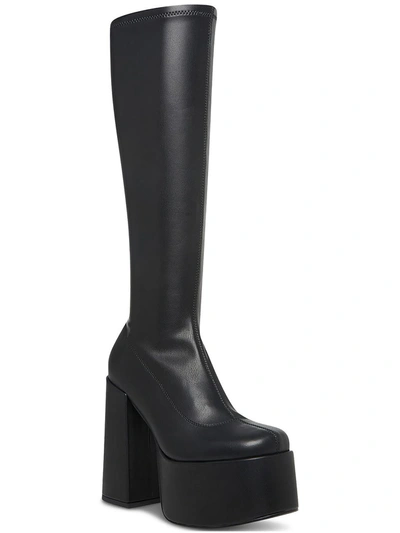 Shop Steve Madden Cray Womens Faux Leather Stretch Knee-high Boots In Black