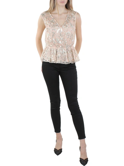 Shop Adrianna Papell Womens Foiled Peplum Blouse In Multi