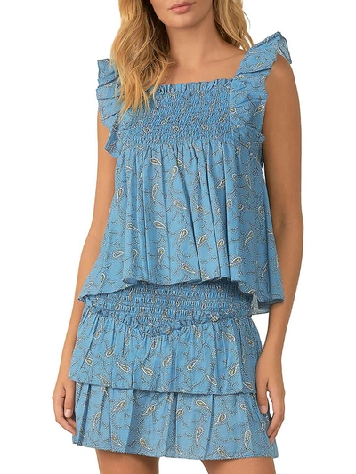 Shop Elan Womens Paisley Square-neck Pullover Top In Blue