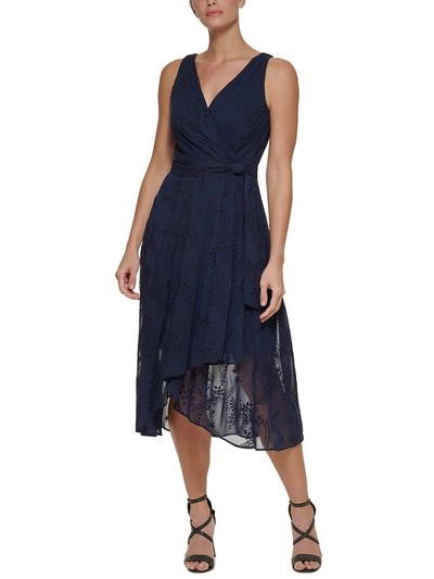 Shop Dkny Womens Eyelet Midi Fit & Flare Dress In Blue
