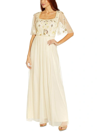 Shop Adrianna Papell Womens Embellished Maxi Evening Dress In Beige