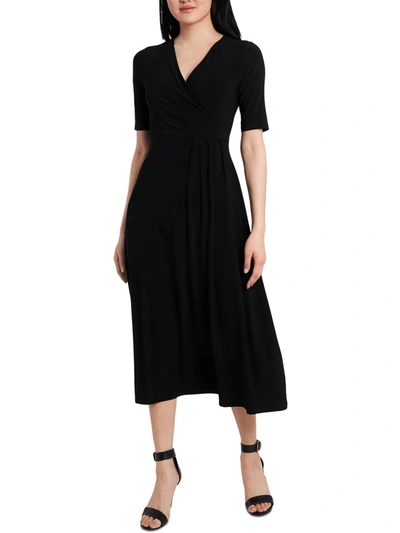 Shop Msk Womens V-neck Midi Shift Dress In Black