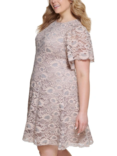 Shop Jessica Howard Plus Womens Lace Knee-length Fit & Flare Dress In White