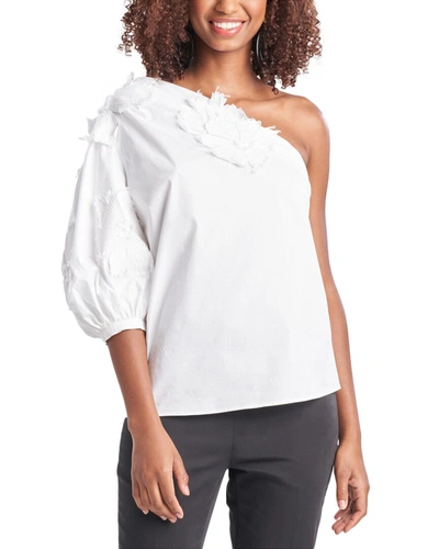 Shop Natori One-shoulder Poplin Top In White