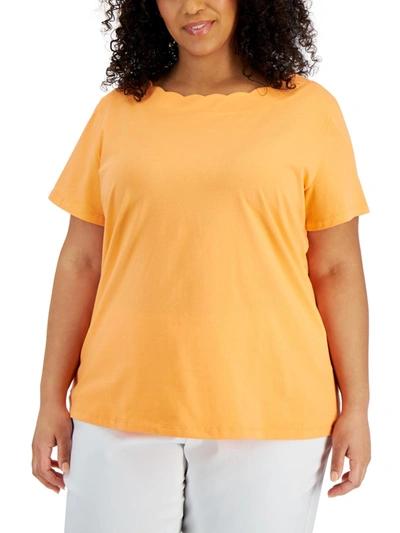 Shop Anne Klein Plus Womens Scalloped Short Sleeve T-shirt In Multi