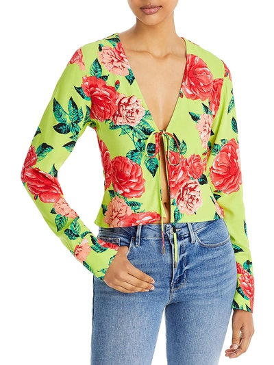 Shop Afrm Yamila Womens Tie Front Long Sleeve Blouse In Multi