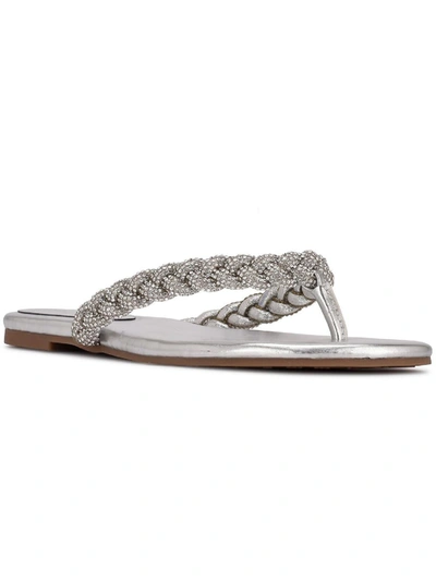Nine West Tinee 5 Womens Rhinestone Slip On Flip-flops In Silver