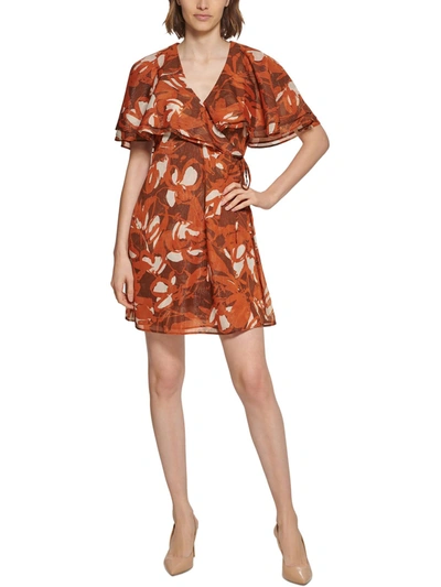 Shop Calvin Klein Womens Shimmer Midi Wrap Dress In Brown