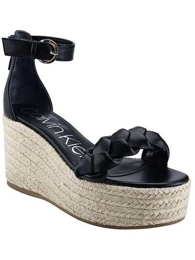 Shop Calvin Klein Thea Womens Faux Leather Sandal Wedge Heels In Black