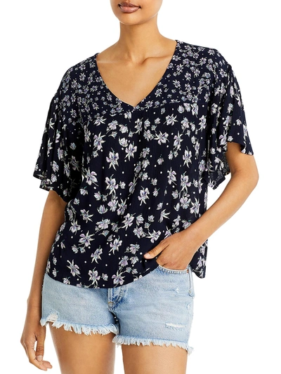 Shop Bila Womens Floral V Neck Blouse In Blue