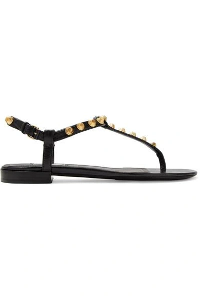 Shop Balenciaga Studded Glossed-leather Sandals