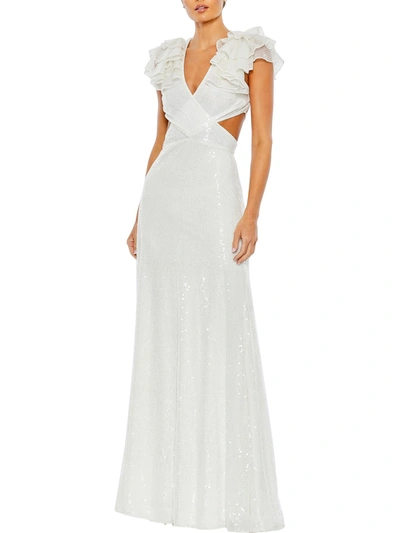 Shop Mac Duggal Womens Sequined Maxi Evening Dress In White