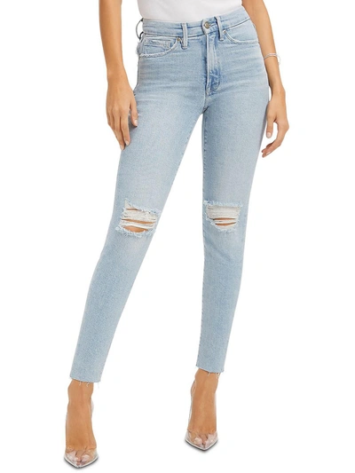 Shop Good American Good Legs Womens Raw Hem Distressed Cropped Jeans In Blue