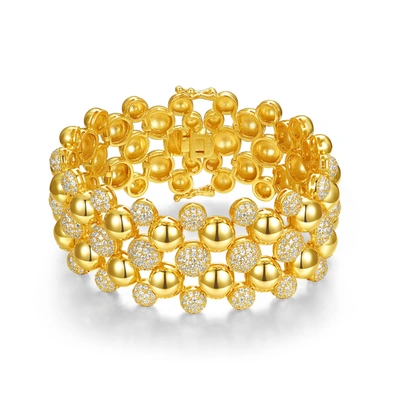 Shop Rachel Glauber 14k Yellow Gold Plated With Diamond Cubic Zirconia French Pave Medallion Mesh Link Bracelet