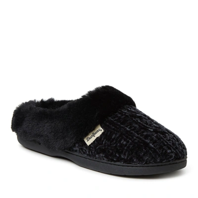 Dearfoams Womens Claire Cable Knit Chenille Clog House Shoe Slipper In Black