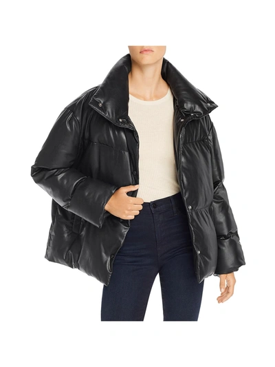 Shop Bagatelle Womens Winter Faux Leather Puffer Coat In Black