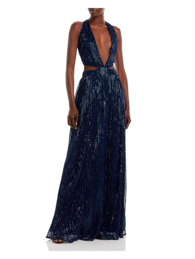 Shop Ramy Brook Selena Womens Sequined Cut-out Evening Dress In Blue