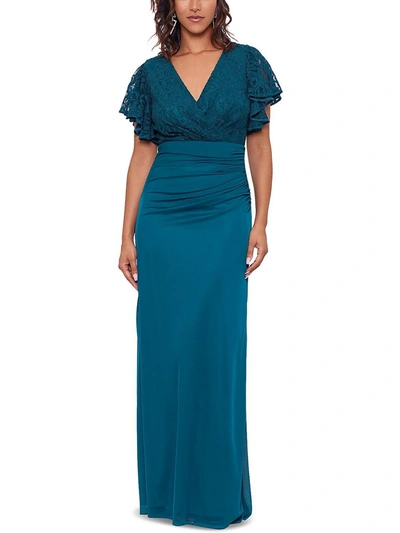 Shop B & A By Betsy And Adam Womens Ruched Maxi Formal Evening Dress In Blue