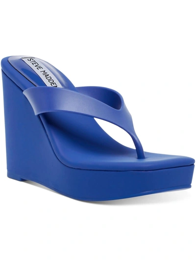 Shop Steve Madden Refined Womens Open Toe Slip On Wedge Sandals In Blue