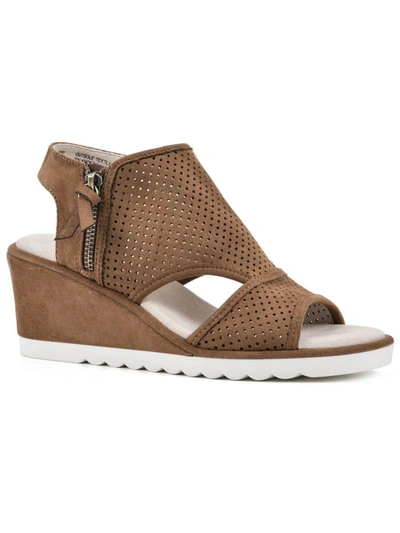 Cliffs By White Mountain Abby Womens Faux Suede Perforated Wedge Sandals In Multi