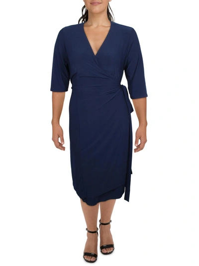 Shop Kiyonna Plus Womens Jersey Tie Front Wrap Dress In Blue