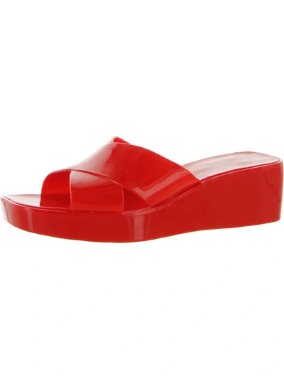 Shop Olivia Miller Karen Womens Vinyl Criss-cross Front Flatform Sandals In Red