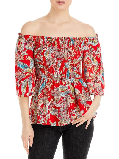 Shop Chenault Womens Smocked Floral Blouse In Red