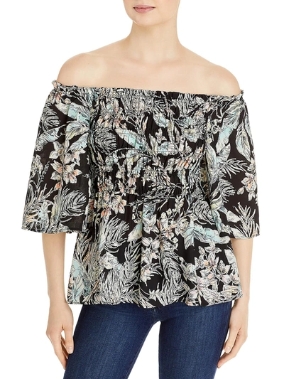 Shop Chenault Womens Smocked Floral Blouse In Black
