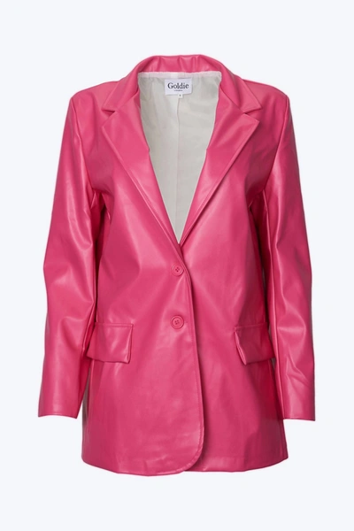 Shop Goldie London Oversized Single-breasted Vegan Leather Blazer In Hot Pink