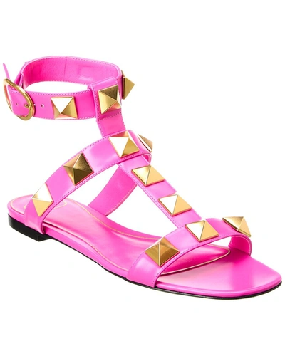 Shop Valentino Roman Stud Leather Ankle Strap Sandal In Pink